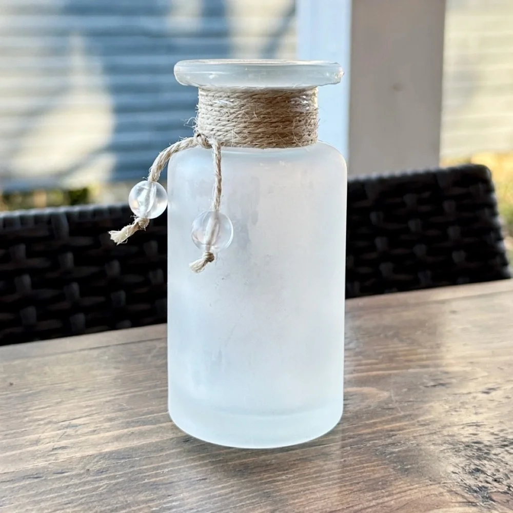 Frosted Glass Bud Vase with Jute Rope Accent